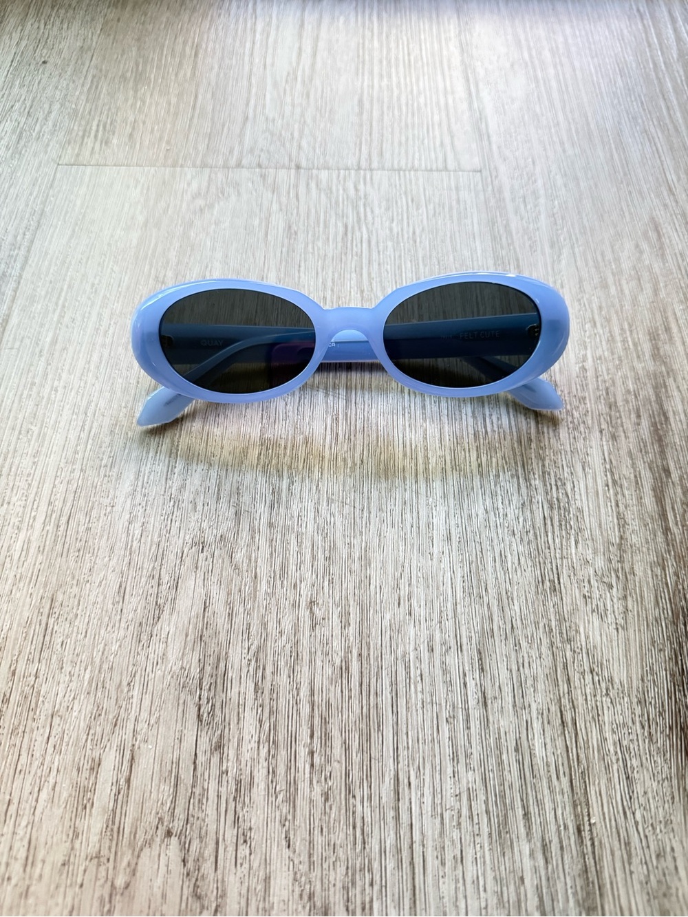 quay australia felt cute blue retro oval round narrow y2k modern sunglasses NEW